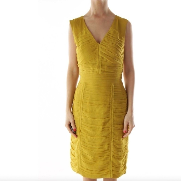 Banana Republic Yellow Pleated Ruffle Knee Formal Midi Dress - Picture 2 of 9